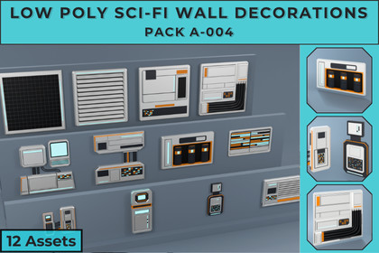 Low Poly Sci-Fi Wall Decorations Pack A-004