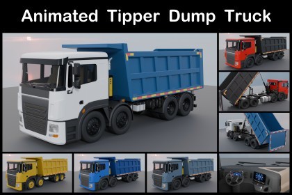 Animated Tipper Dump Truck – Game Ready Construction Vehicle with Interior | PBR