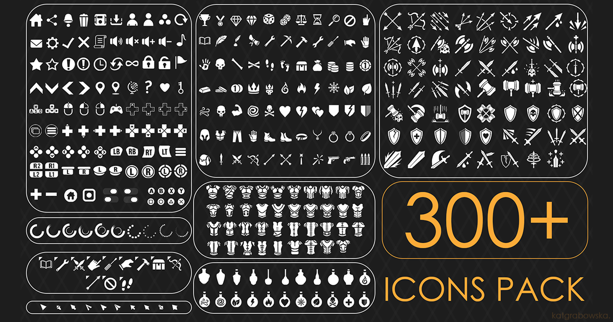 300+ Flat GUI RPG Icons Pack | 2D Icons | Unity Asset Store