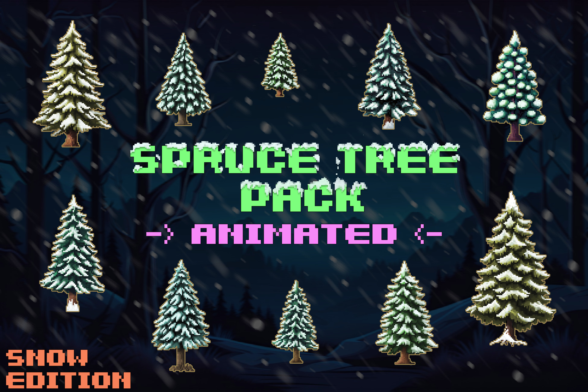 Pixel Art Spruce Tree Pack - SNOW EDITION - Animated | 2D | Unity Asset ...