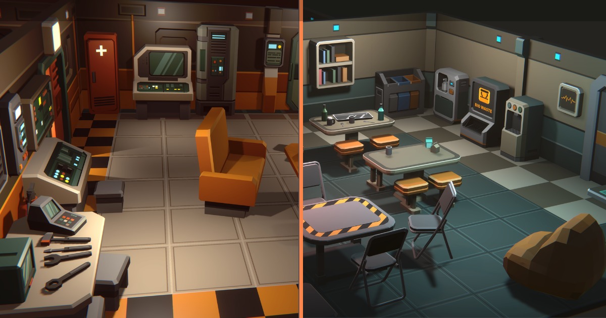Sci-Fi Low Poly Interior Bundle: Core Duo | Cosmic Retro | 3D Sci-Fi ...