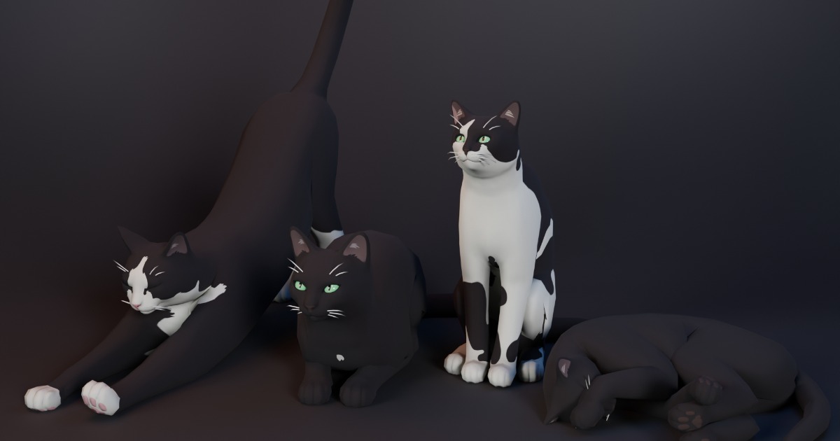 Low Poly Stylized Tuxedo Cats | Characters | Unity Asset Store
