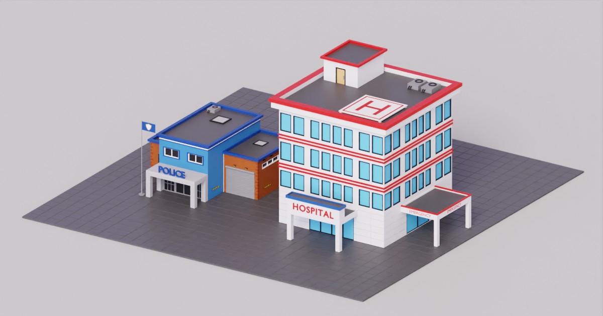 Low Poly Police and Hospital Building | 3D 주변환경 | Unity Asset Store