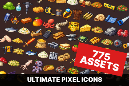 Ultimate Pixel Game Icons Pack for RPG, Survival, Crafting and Action Games