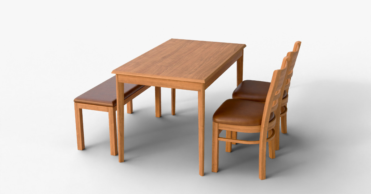 Dining Table Set with Chairs & Bench | 3D Furniture | Unity Asset Store