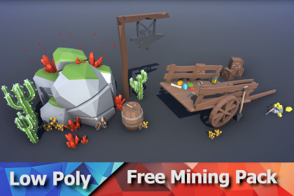 Free Mining Pack - Low Poly Ores, Gems, Tools & Props