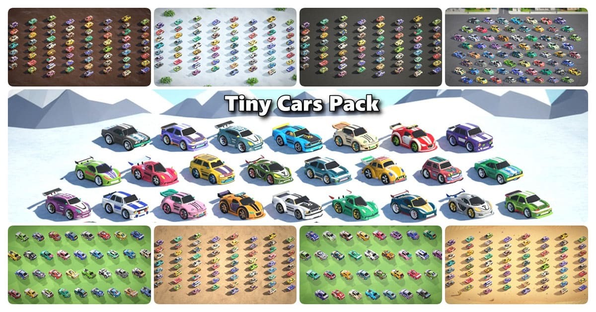 Tiny Sports Car Pack - 66 Low Poly Cute Toon Style Mini Racing Cars ...