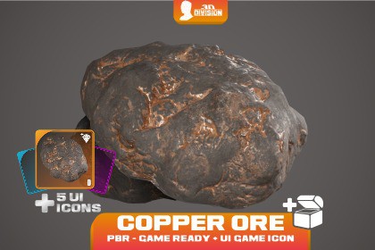 Copper Ore + 5 Loot Icons - PBR Game Ready