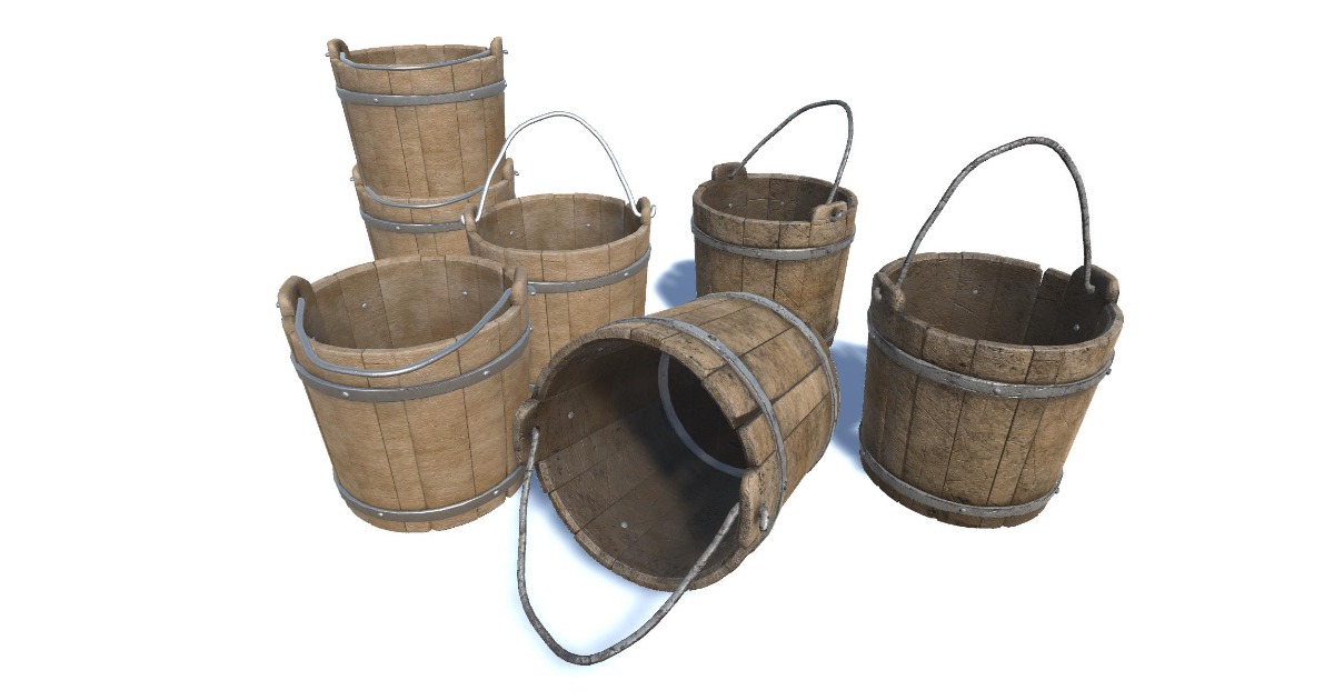 Wood Bucket Standard + Dirty 3D Interior Unity Asset Store