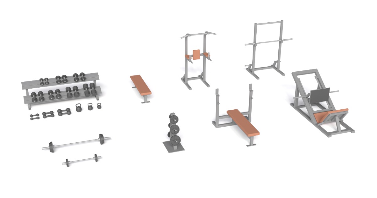 Low Poly Old-School Gym Equipment | 3D Interior | Unity Asset Store