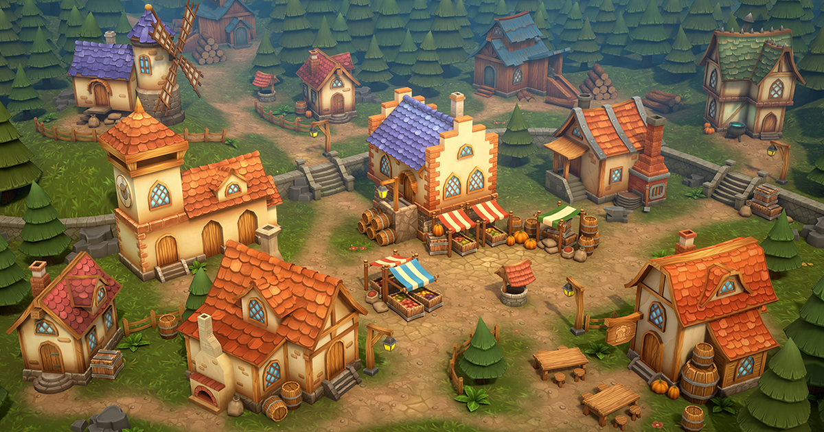 Lowpoly Township Set | 3D Fantasy | Unity Asset Store