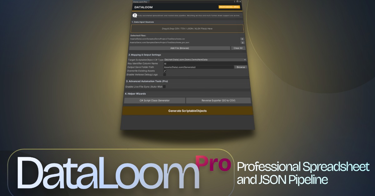 Image for DataLoom Pro - Excel, JSON, CSV to ScriptableObject Database Importer by Decnet Games