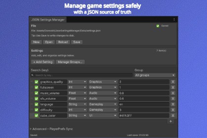 JSON Settings Manager (Editor + Runtime)