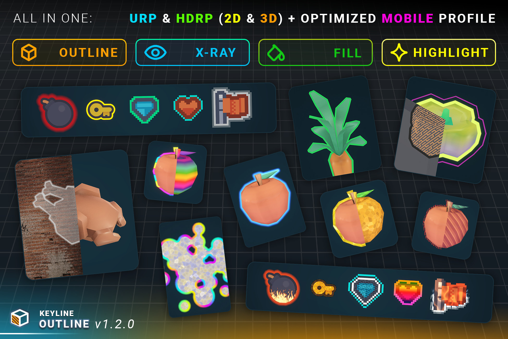 Keyline: Outline, Highlight, X-Ray, Fill · URP HDRP 2D 3D