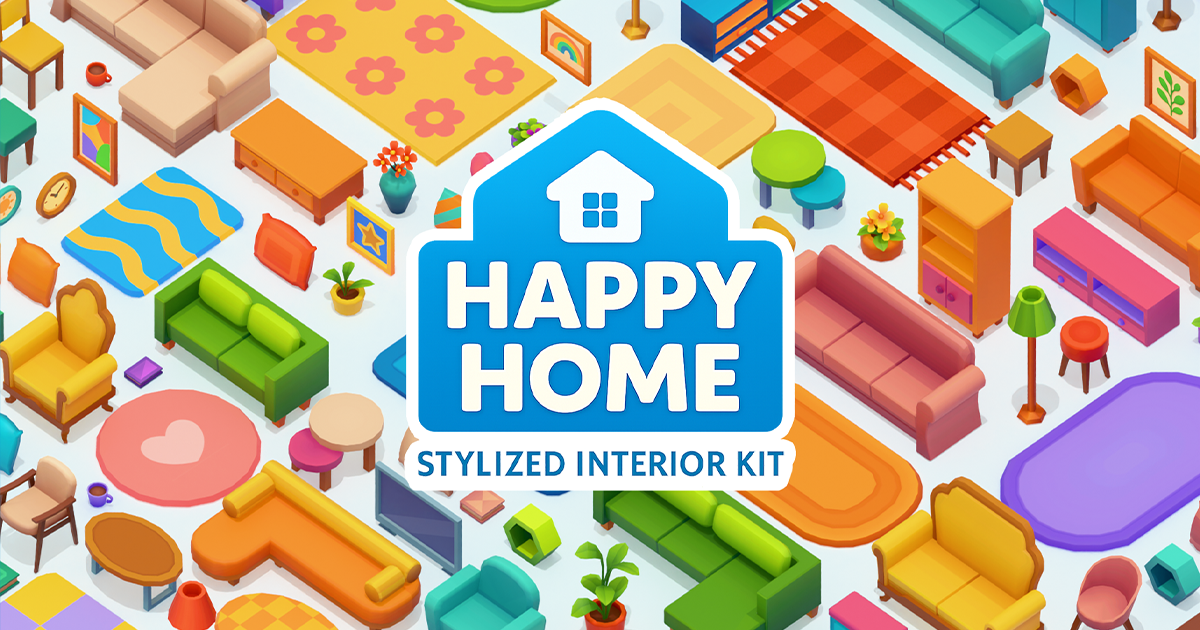 Happy Home – Stylized Living Room Furniture Interior Kit - Low Poly 3D ...