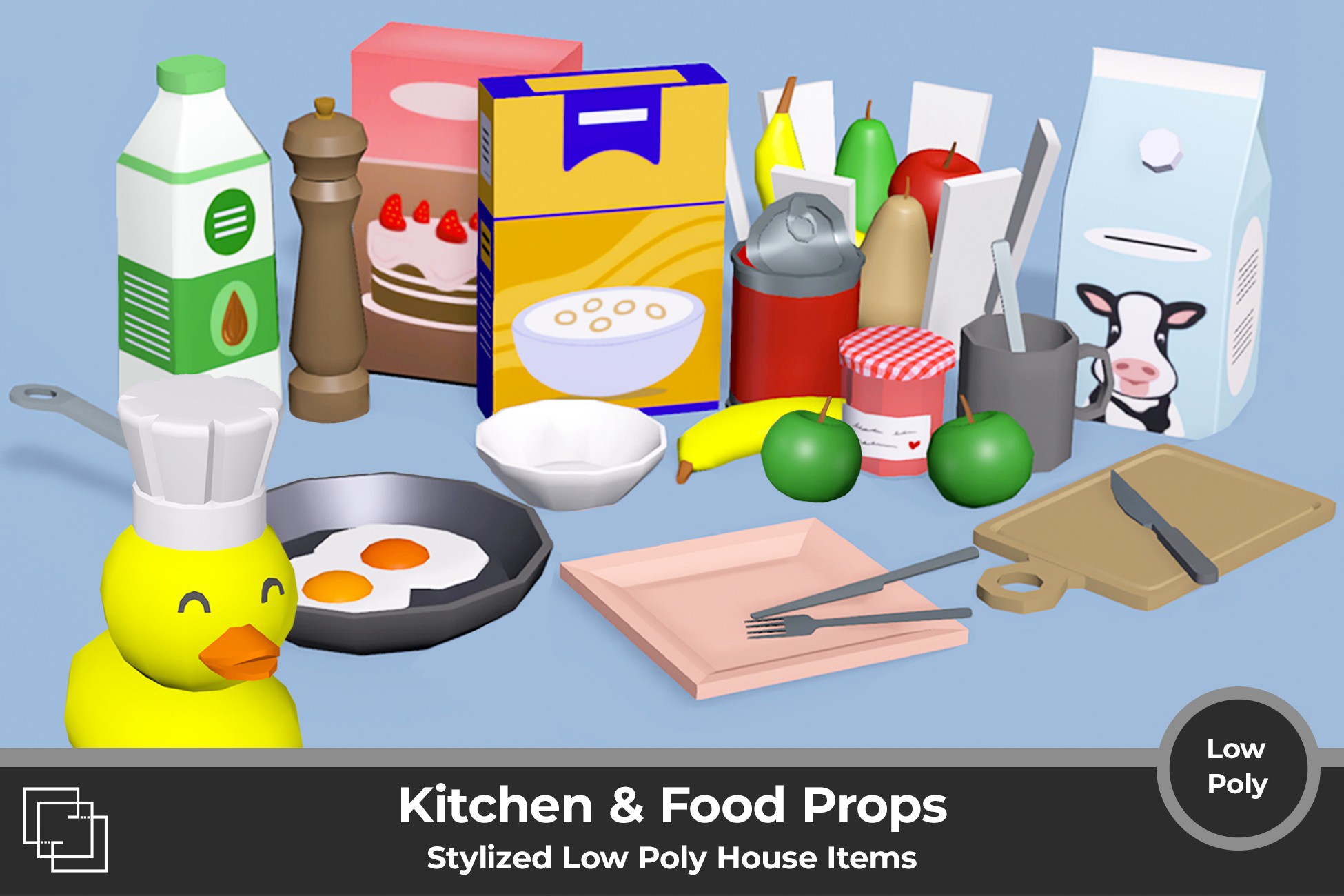 Kitchen & Food Props - Stylized Low Poly House Items | 3D Interior ...
