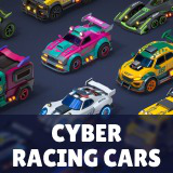 Modular Cyber Racing Cars - Low Poly 3D Models
