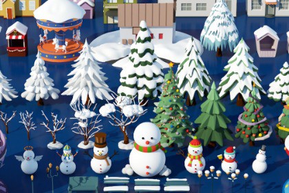 Stylized Lowpoly Winter City Asset Pack