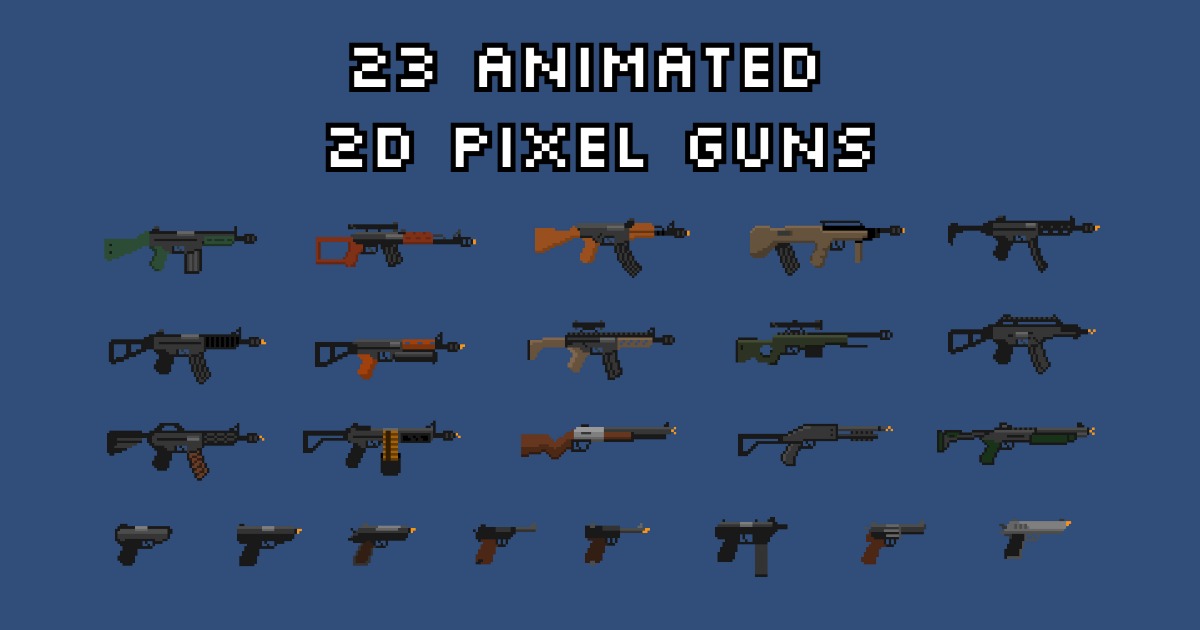 23 PCS | 2D Animated Pixel Guns | 2D | Unity Asset Store