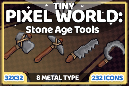 Tiny pixel world: Stone age Tools Icon Pack