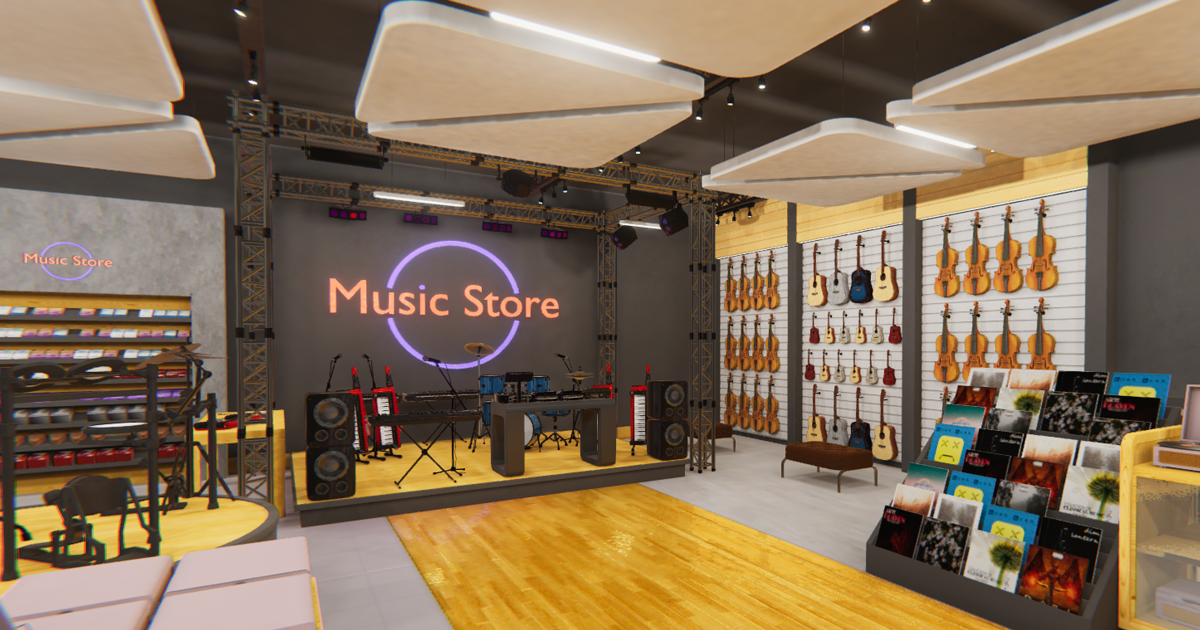 Music store musical instruments and equipment 3D Environments