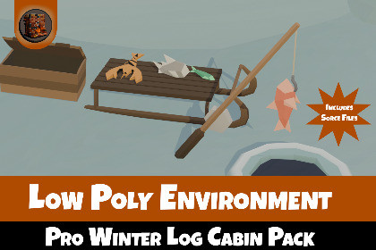 Low Poly Pro Winter Log Cabin Pack