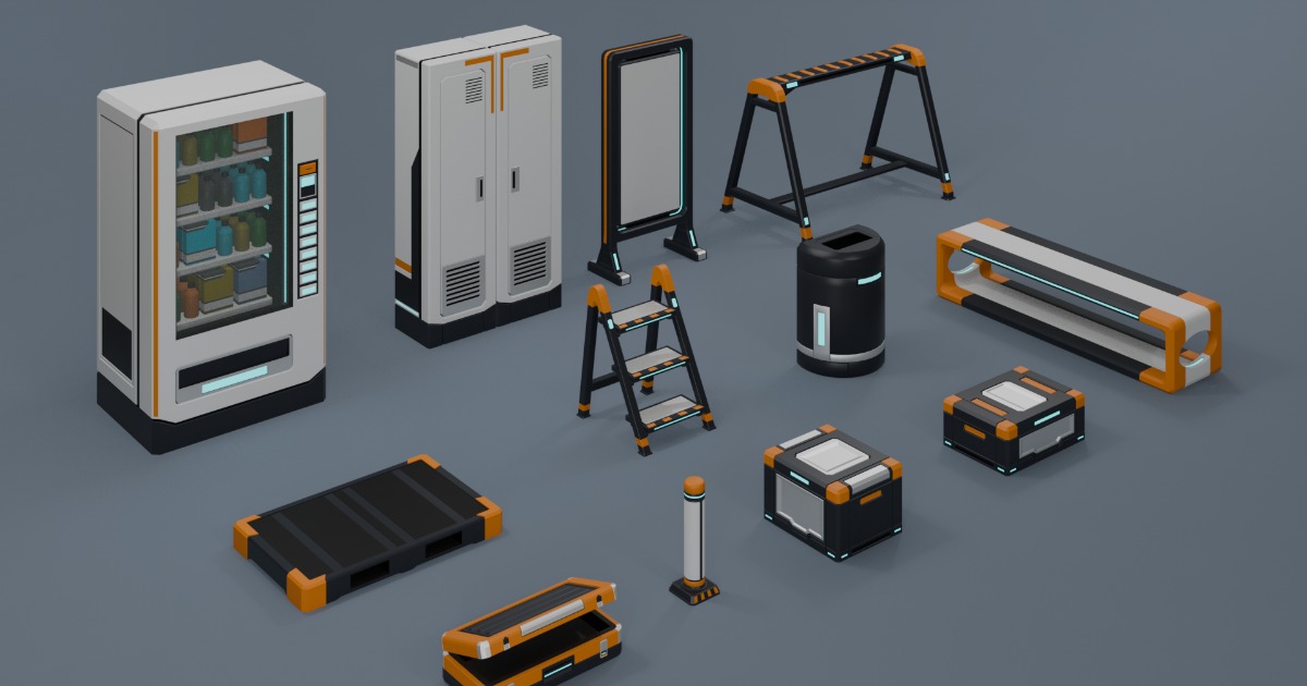 Low Poly Sci-Fi Facility Utility Props Pack F-001 | 3D Props | Unity ...