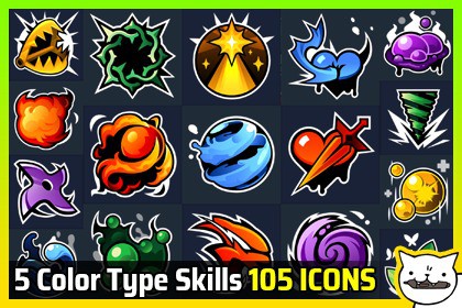 105 RPG Skill Icons Pack – Ability & Spell UI Icons (5 Color Types)