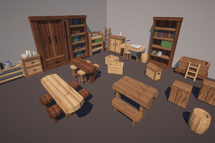 Stylized Medieval Wooden Furniture – 25+ Game Ready Props
