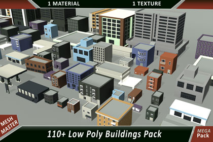 110+ low poly buildings pack