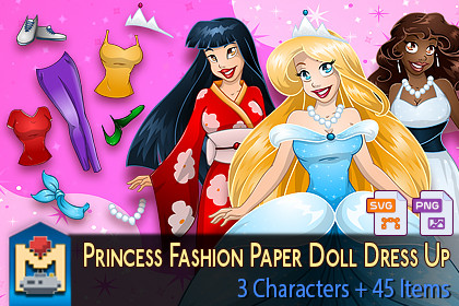 2D Hand Drawn Princess Fashion Paper Doll Dress Up