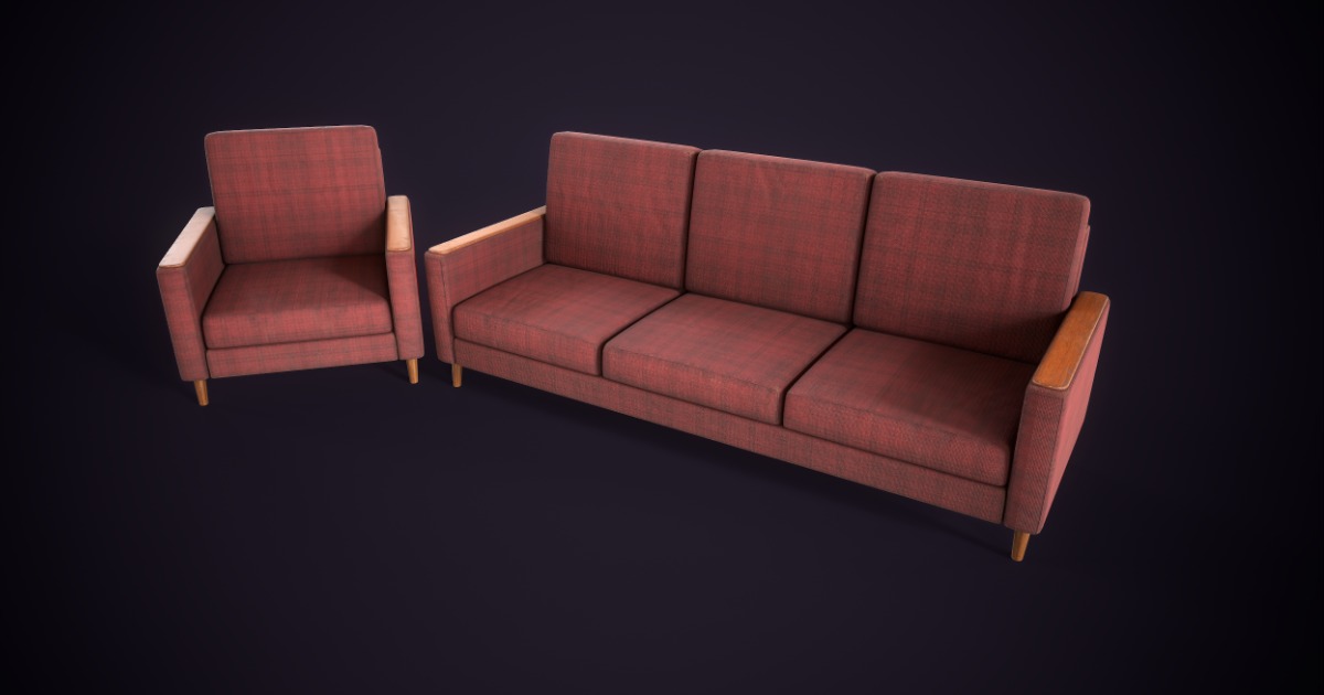 Old armchair and sofa model set | 3D Furniture | Unity Asset Store