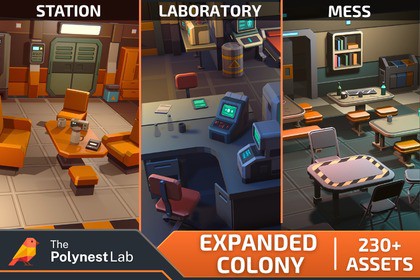 Sci-Fi Low Poly Interior Bundle: Expanded Colony (3-in-1) | Cosmic Retro