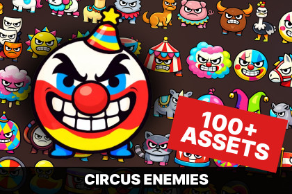 Cartoon Circus Enemy Clown Mascots Carnival Characters Pack Arcade Casual Action