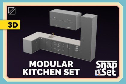Low Poly Modular Kitchen Set - SnapNSet