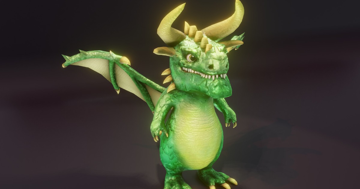 Cartoon Emerald Dragon Animated Low-poly 3D Model | 3D Characters ...