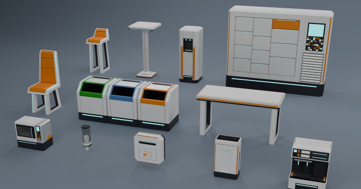Low Poly Sci-Fi Facility Breakroom Pack F-002 by Ozea Studio