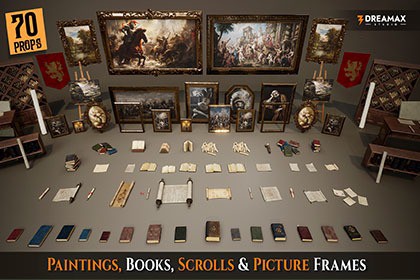 Medieval & Fantasy Paintings - Books, Scrolls & Picture Frames Vol. 1