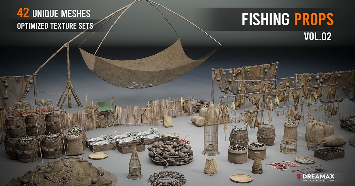 Medieval Fishing Props - Line, Net, Tackle & Preservation Tools Vol. 2 ...