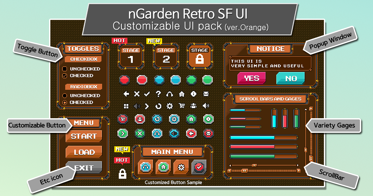 nGarden Retro SF UI (Orange) | 2D GUI | Unity Asset Store