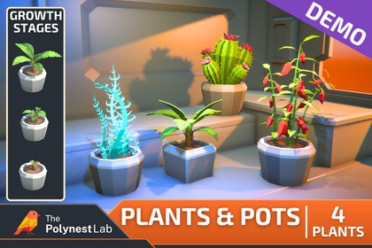 FREE Low Poly Plants & Pots Demo with Growth System / Cosmic Retro
