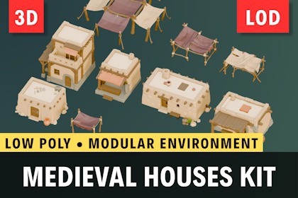 Low Poly Modular Medieval Houses Kit