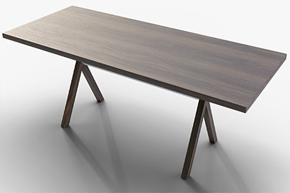 Modern Workspace Table Dark Walnut Finish 3D Model