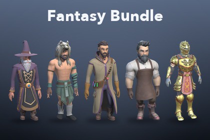 Fantasy Bundle 3D - Low Poly Wizard, Druid, Alchemist, Blacksmith and Knight