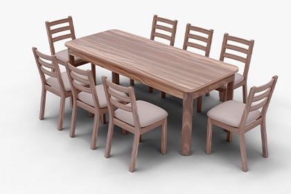 8-Seater Wooden Dining Table Set with Cushioned Chairs