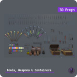 3D Low Poly Tools, Weapons & Containers