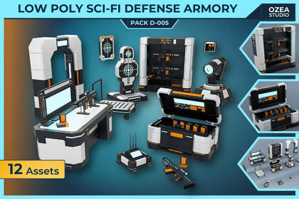 Low Poly Sci-Fi Defense Armory Pack D-005