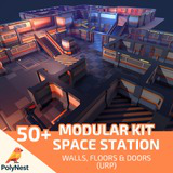 Low Poly Sci-Fi Modular Kit - Space Station Walls, Floors & Doors (URP)
