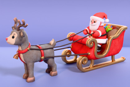 Toon Low-Poly Santa Sleigh and Reindeer