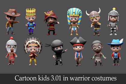 Cartoon kids 3 01 in warrior costumes
